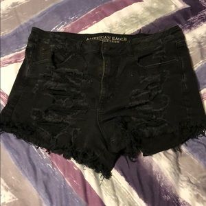American Eagle black destroyed high rise shorts